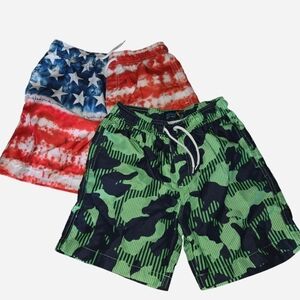 2-Pc Set Of Boys' Swim Trunks – Camo & American Flag Designs (Size L)